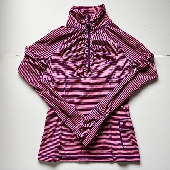 Ivivva Run Your Heart Out Pullover 1/2 Zip Pink Purple Surge MVP Stripe Sz 12 - Picture 2 of 12